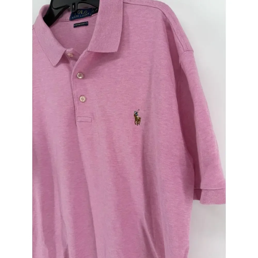 Polo Ralph Lauren - Custom Slim Fit - Light Pink Cotton Polo Shirt - Large - Picture 3 of 5